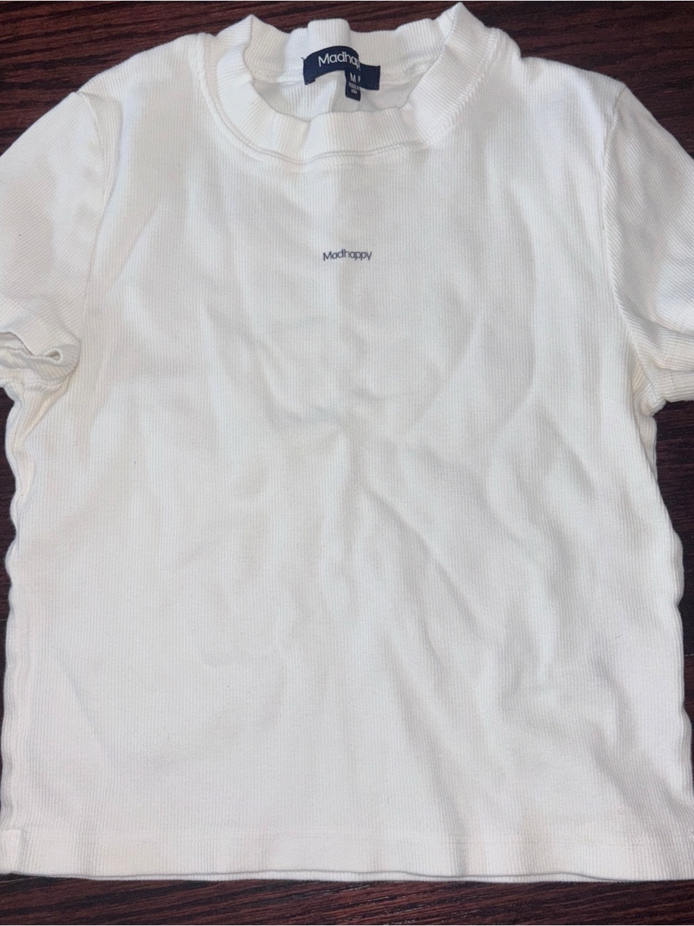 Madhappy White Ribbed Tee with Navy Logo